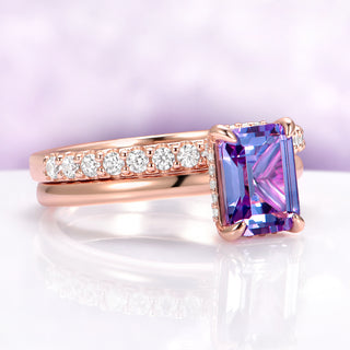 Solitaire Alexandrite Hidden Halo Engagement Ring in 14K Rose Gold Vermeil