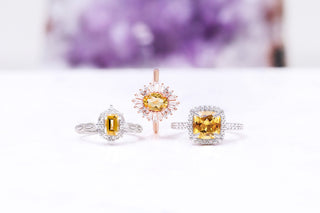three citrine rings November birthstone banner 