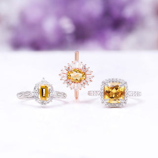 three citrine rings November birthstone banner 