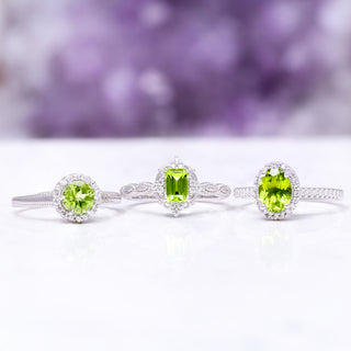 three peridot rings banner august birthstone 