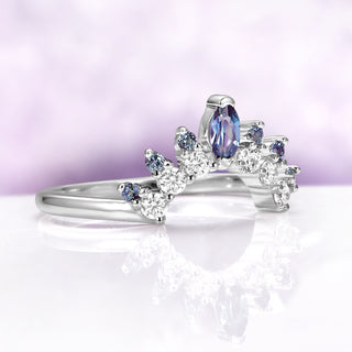 Alexandrite Curved Wedding Band in Sterling Silver