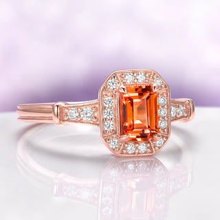Vintage Halo Padparadscha Sapphire Ring in 14K Rose Gold Vermeil