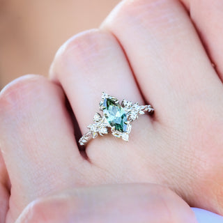 Viridian Marquise Green Tourmaline Engagement Ring in Sterling Silver worn on the hand