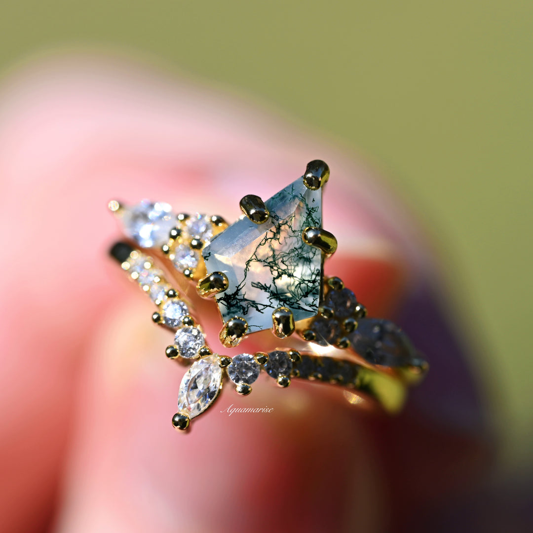 Skye Kite Green Moss Agate Ring Set- 14K Yellow Gold Vermeil