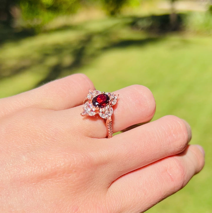 Stella Natural Red Garnet Ring- 14K Rose Gold Vermeil