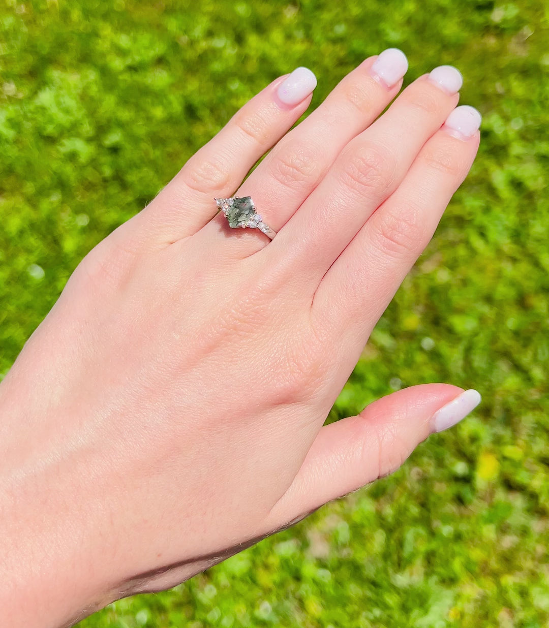 Sonnet Hexagon Green Moss Agate Ring- Sterling Silver