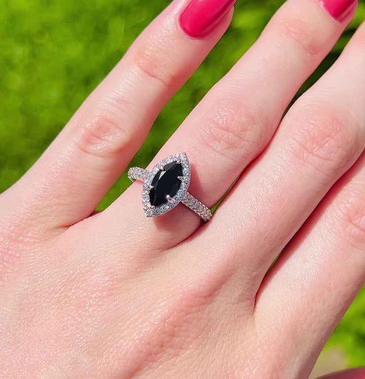 Valeria Marquise Black Diamond ( Black Onyx )Ring- Sterling Silver