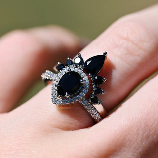 Amy Black Onyx Ring Set- 925 Sterling Silver