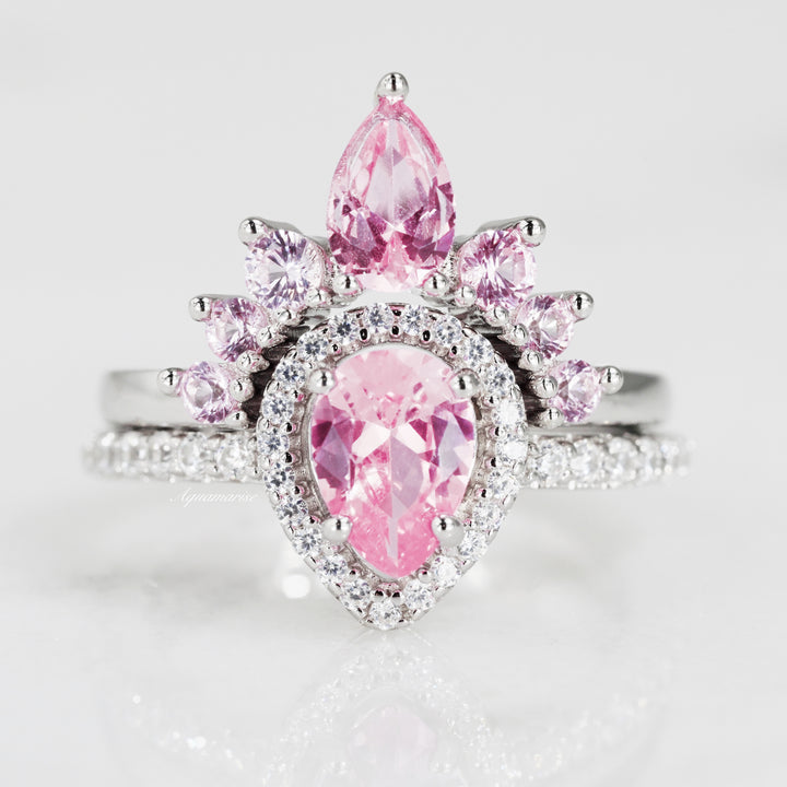 Amy Pink Sapphire Engagement Ring Set- 925 Sterling Silver