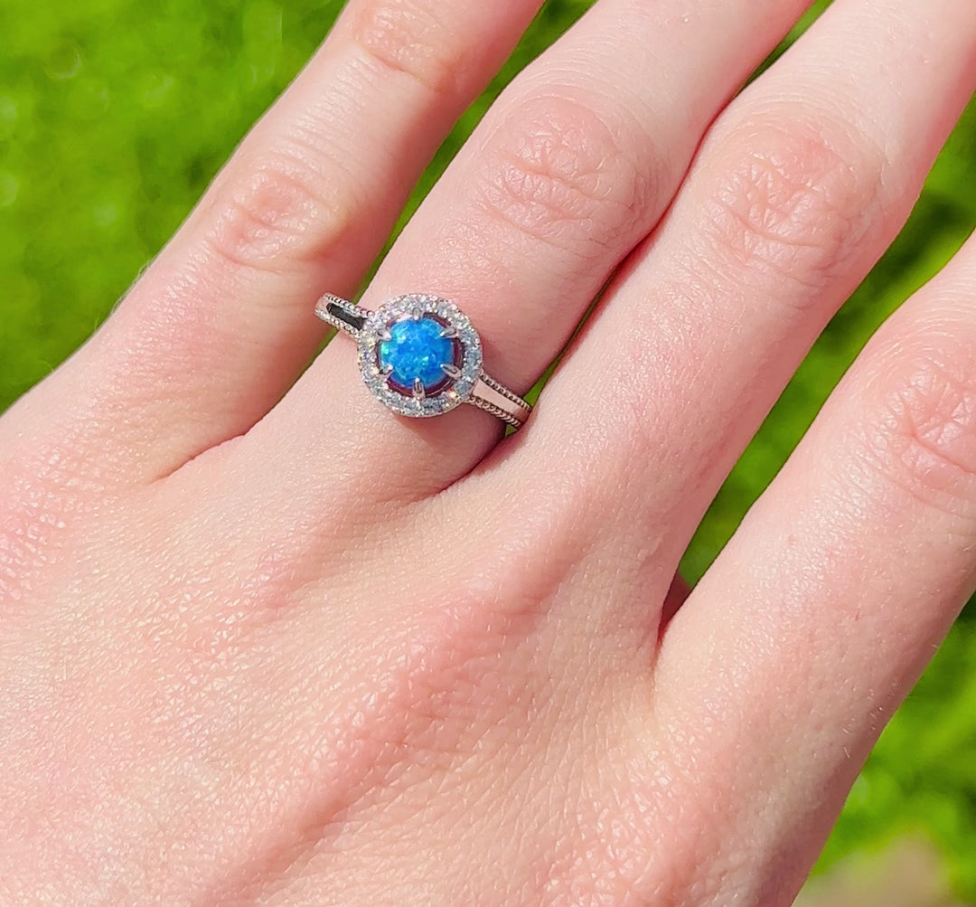 Ella Blue Fire Opal Ring- Sterling Silver