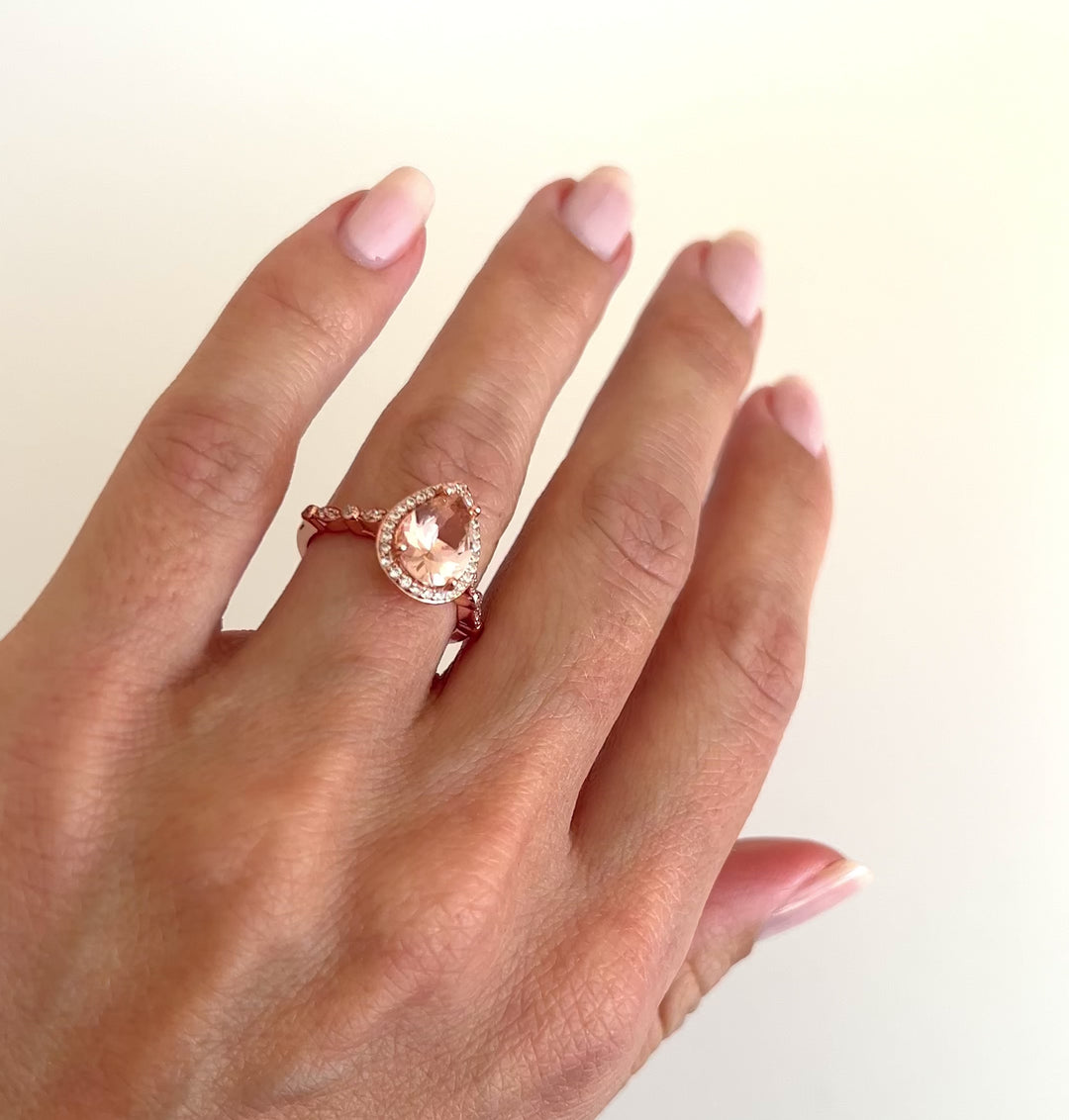 Luxe Teardrop Morganite Engagement Ring- 14K Solid Rose Gold