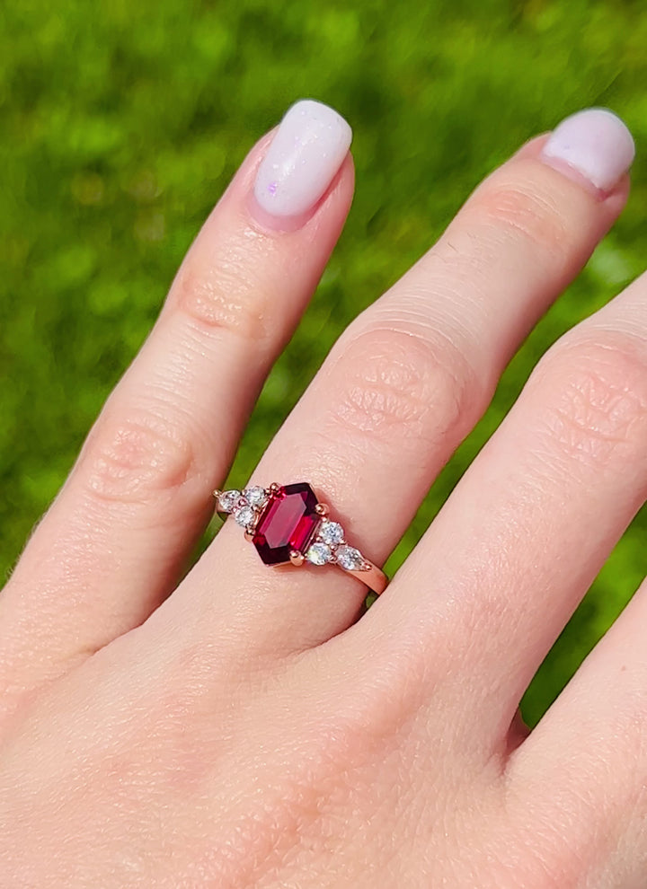 Sonnet Hexagon Ruby Ring- 14K Rose Gold Vermeil