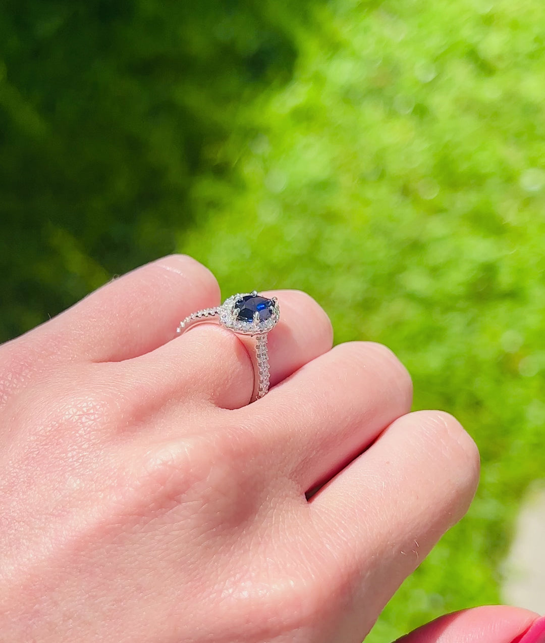 Valeria Marquise Halo Blue Sapphire Ring- Sterling Silver