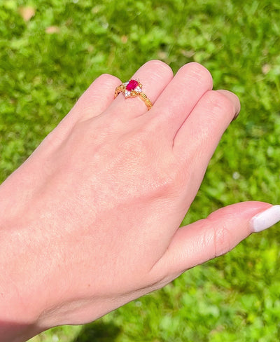 Claire Vintage Ruby Ring- 14K Yellow Gold Vermeil Ring