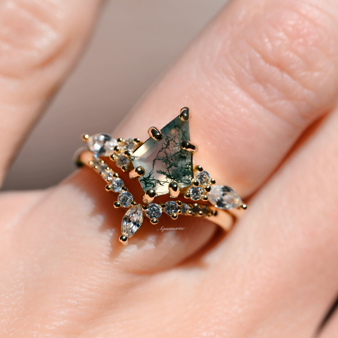 Skye Kite Green Moss Agate Ring Set- 14K Yellow Gold Vermeil