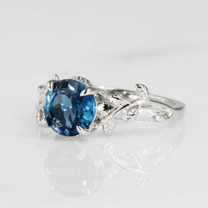 London Blue Topaz Leaf Ring- 14K White Gold