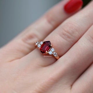 Sonnet Hexagon Ruby Ring- 14K Rose Gold Vermeil