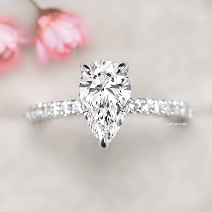 Lumiere Moissanite or Diamond Engagement Ring- 14K White Gold