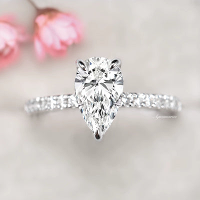 Astoria Moissanite or Diamond Teardrop Engagement Ring- 14K White Gold (hidden accents)
