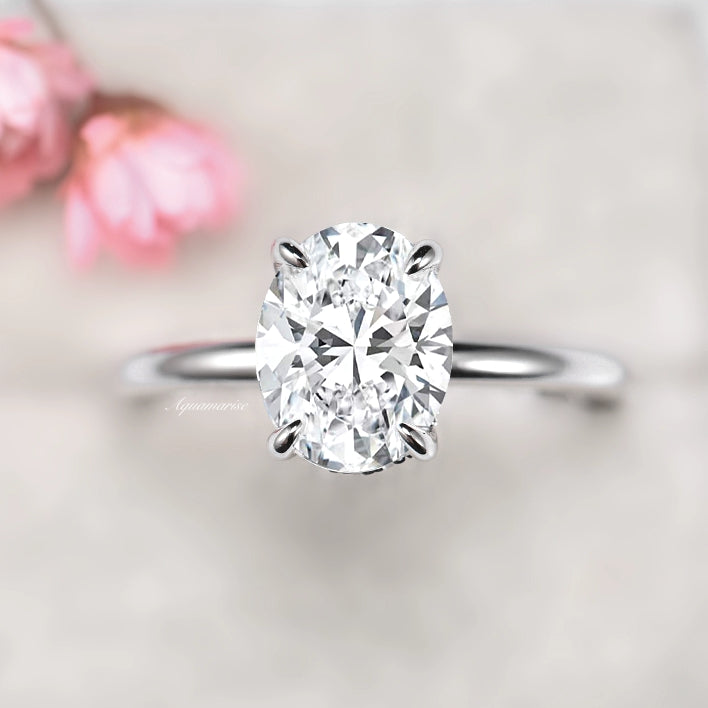 Moissanite/ White Sapphire Engagement Ring- Sterling Silver (Hidden Accents)