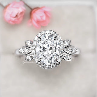 Peony Moissanite Engagement Ring in 14K White Gold