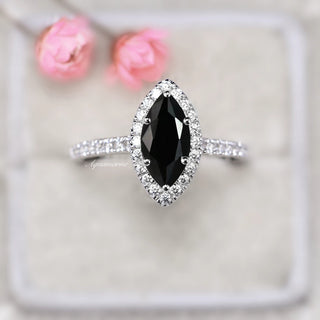 Valeria Marquise Black Diamond (Black Onyx) Ring- Sterling Silver