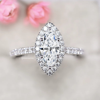 Valeria 1.5CT Marquise Cut Simulated Diamond Wedding Ring- 14K White Gold