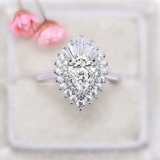 Art Deco Moissanite Gatsby Engagement Ring- 14K White Gold