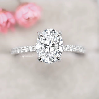 Elle Hidden Halo Moissanite Engagement Ring in 14K White Gold