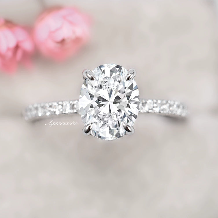 Elle Hidden Halo Moissanite or Diamond Engagement Ring- 14K White Gold