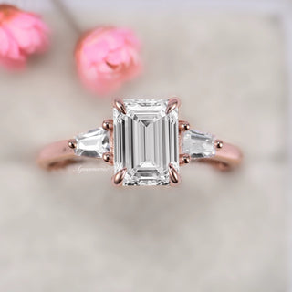 Emerald Cut Moissanite Engagement Ring in 14K Solid Rose Gold