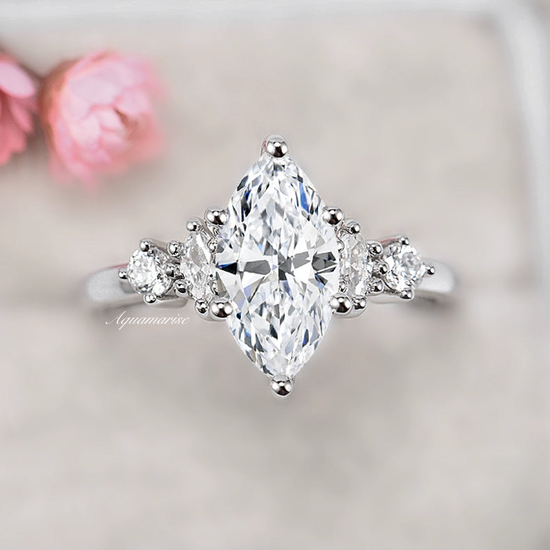 Marquise Cut Engagement Ring- 14K White Gold