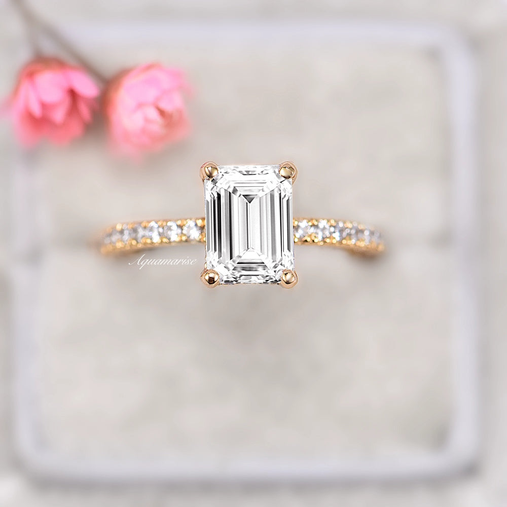 1.5CT Emerald Cut Moissanite Engagement Ring- 14K Solid Yellow Gold