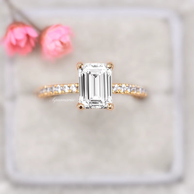 1.5CT Emerald Cut Moissanite or Diamond Engagement Ring- 14K Solid Yellow Gold