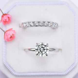 2CT Round Cut Moissanite Engagement Ring in 14K White Gold