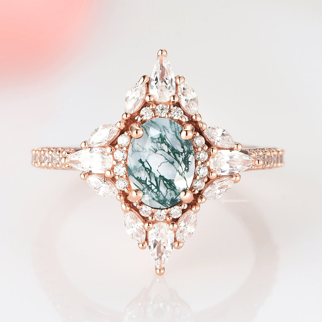 Stella Green Moss Agate Ring- 14K Rose Gold Vermeil