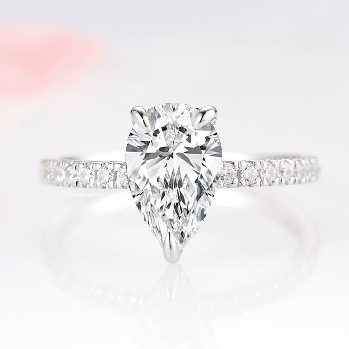 Astoria Moissanite/ Diamond Teardrop Engagement Ring- 14K White Gold (hidden accents)