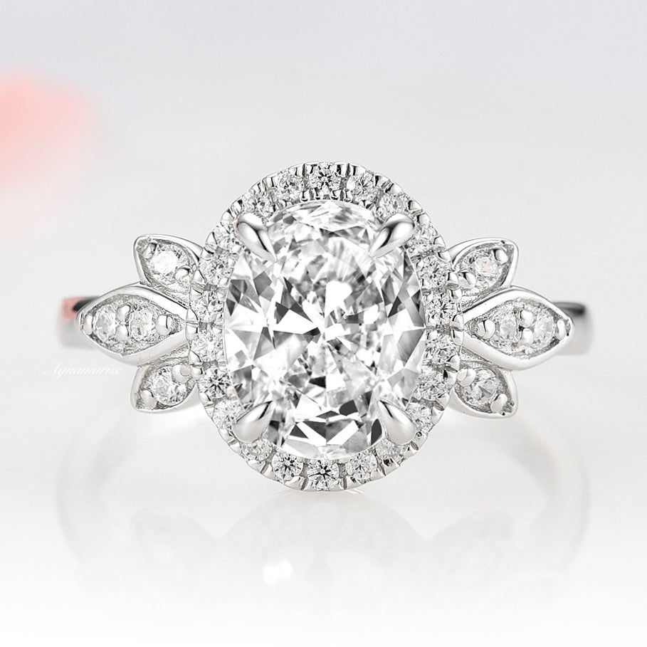 Peony Moissanite Engagement Ring- 14K White Gold