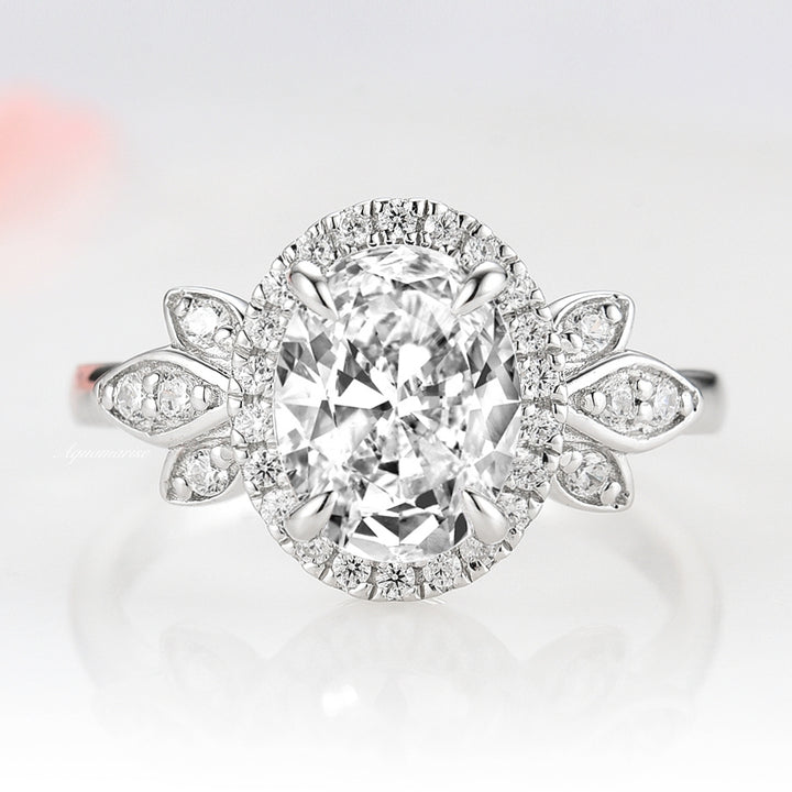 Peony Moissanite Engagement Ring- 14K White Gold