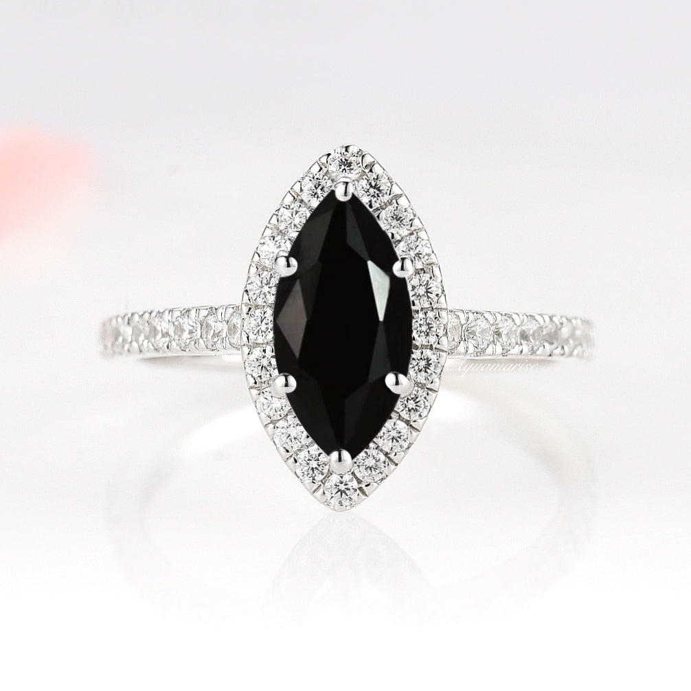 Valeria Marquise Black Diamond ( Black Onyx )Ring- Sterling Silver