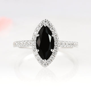 Valeria Marquise Black Diamond (Black Onyx) Ring- Sterling Silver