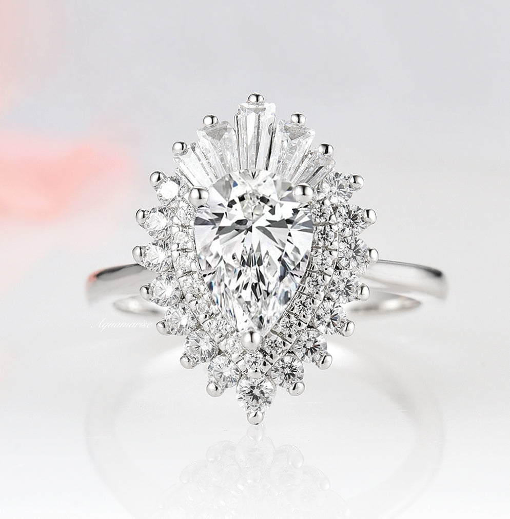 Art Deco Moissanite or Diamond Gatsby Engagement Ring- 14K White Gold