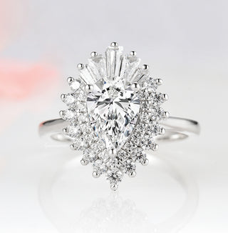 Art Deco Moissanite Gatsby Engagement Ring- 14K White Gold