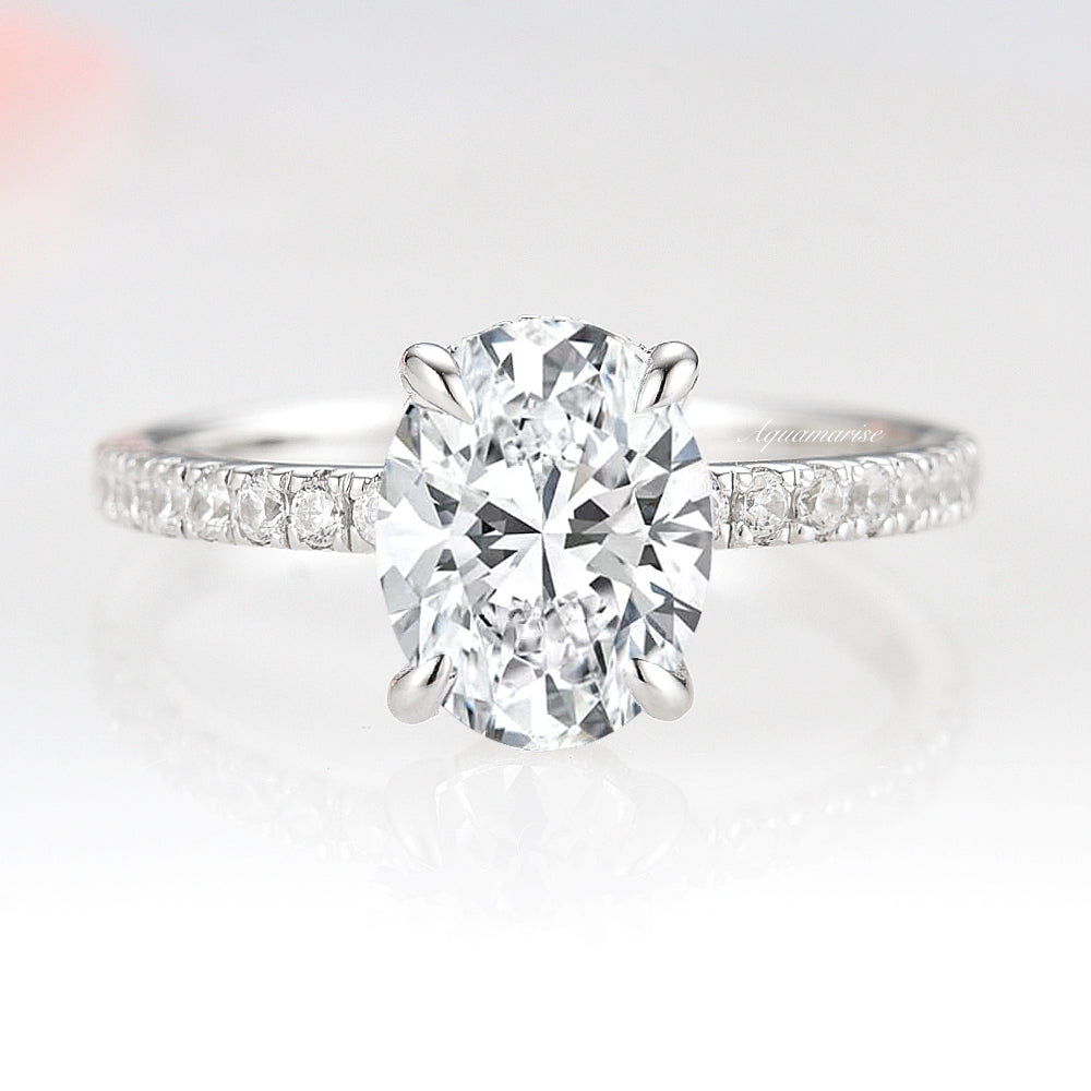 Elle Hidden Halo Moissanite or Diamond Engagement Ring- 14K White Gold