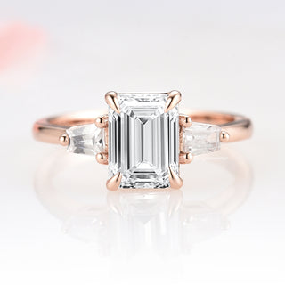 Emerald Cut Moissanite Engagement Ring in 14K Solid Rose Gold