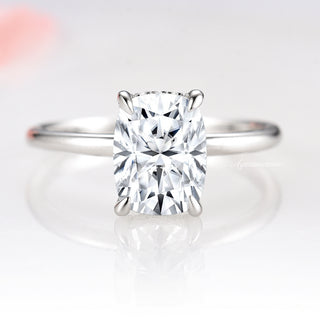 2CT Solitaire Elongated Cushion Cut Moissanite Engagement Ring in 14K White Gold