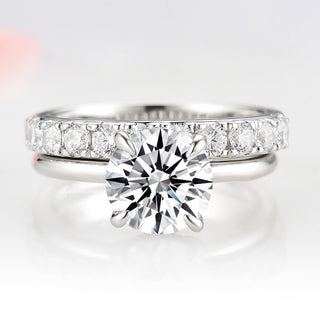 2CT Round Cut Moissanite Engagement Ring in 14K White Gold