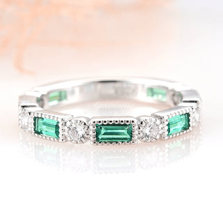 Ari Art Deco Emerald Wedding Band- Sterling Silver