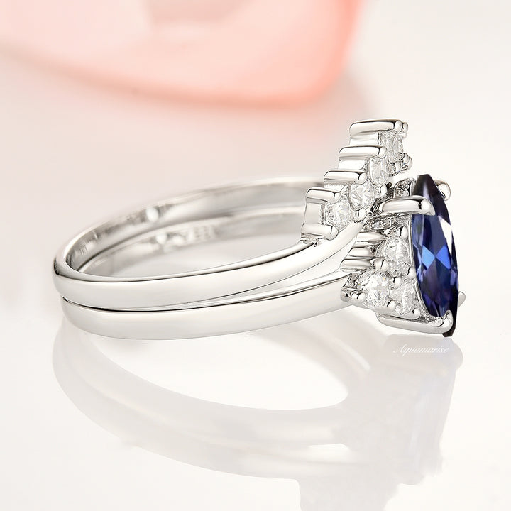 Nadia Marquise Blue Sapphire Bridal Ring Set- Sterling Silver