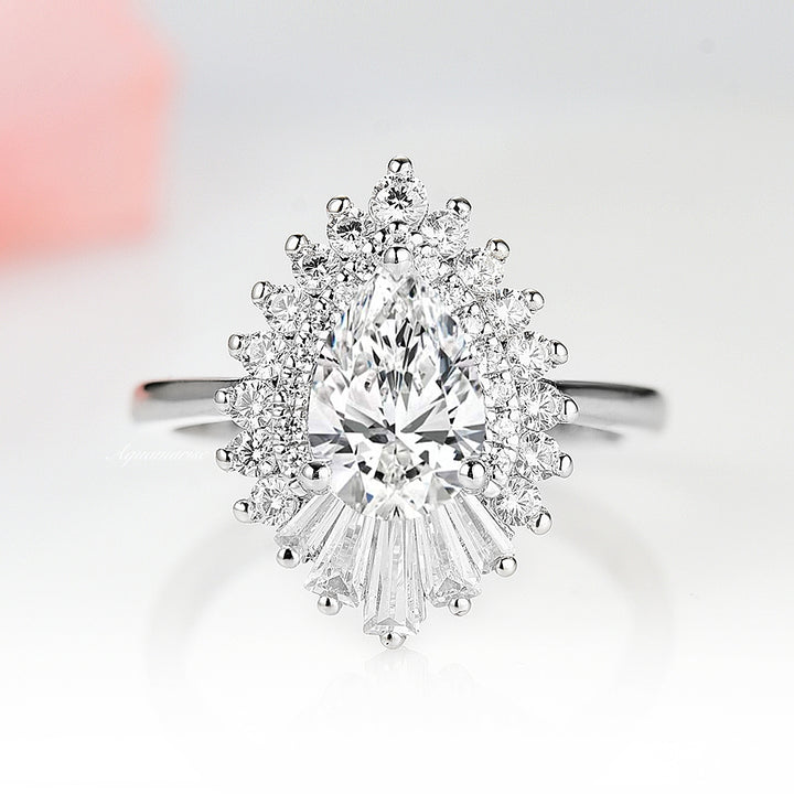 Art Deco Moissanite or Diamond Gatsby Engagement Ring- 14K White Gold